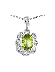 Tommaso Design (tm) Oval Genuine Peridot and Diamond Pendant