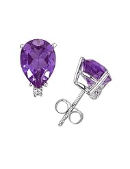 12X8mm Pear Amethyst and Diamond Stud Earrings in 14K White Gold