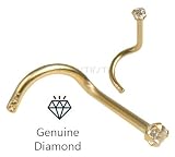 14K Gold CLEAR 1.5mm REAL DIAMOND Nose Screw Ring STONE