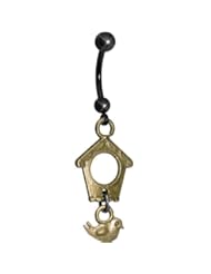 Handcrafted Sweetly Singing Bird and Birdhouse Dangle Belly Ring