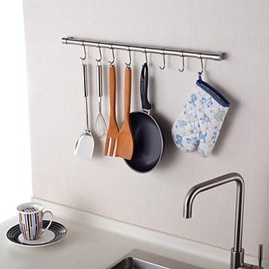 Stainless Steel Kitchen 24Inch Hanging Rod with 8 Hooks