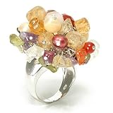 Ladies Multi Color Gemstone Fashion Statement Silver Ring