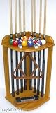 8 Pool Cue Stick & Pool Table Ball Set - Floor Rack Stand Oak Finish