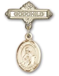 Gold Filled Baby Badge with St. Paul the Apostle Charm and Godchild Badge Pin