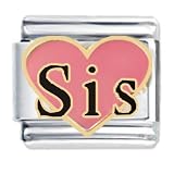 Pink Sis Heart Enamel Italian Charm - fits Nomination Classic Bracelet - (Exclusive to Amazon)