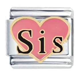 Pink Sis Heart Enamel Italian Charm - fits Nomination Classic Bracelet - (Exclusive to Amazon)
