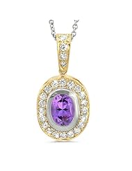 Vintage Oval Shaped Diamond Pendant With An Oval Center Stone In 18K Yellow Gold With A 0.85 ct. Genuine amethyst Center Stone.