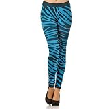Bright Blue & Black Zebra Striped Stretchy Legging Footless Tights