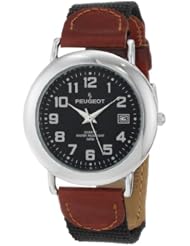 Peugeot Unisex 484BK Unisex Black Dial Leather and Canvas Strap Watch