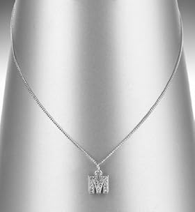 Platinum Plated Diamanté M Letter Pendant Necklace