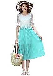 Petite Cocktail Summer Sheer Lace Pleated Fit-and-Flare Chiffon Short Sleeves Evening Dress/Prom Dress/Party Dress/Maxi Dress/Midi Dress 