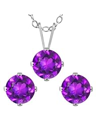 2.25 Ct Round Purple Amethyst 925 Sterling Silver Pendant Earrings Set
