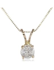 14k Gold Round-Cut Diamond Solitaire Pendant (1/3 cttw, H-I Color, I1-12 Clarity), 18"