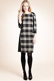 Autograph Slash Neck Checked Dress with Wool