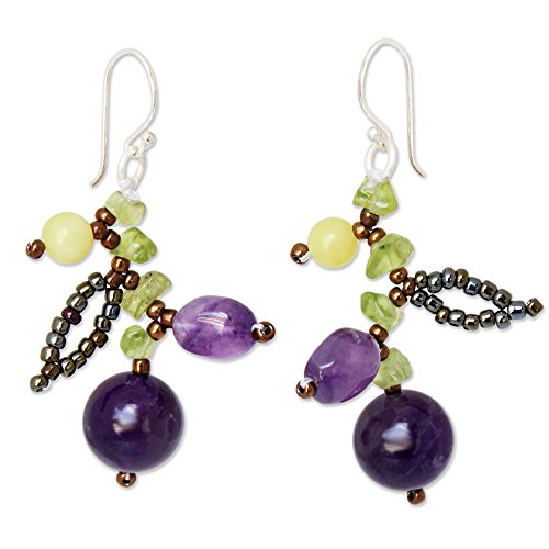 NOVICA Multi-Gem Amethyst Silver Plated Glass Beaded Earrings 'Lanna Exuberance'