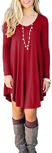 Aquiv Women's Long Sleeve V Neckline Casual Loose T-Shirt Dress