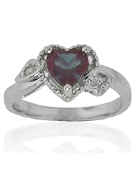 14k White Gold Heart Created Alexandrite and Diamond Ring (0.02 cttw, I-J Color, I1 Clarity)