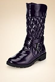 Younger Girls Round Toe Buckle Strap Quilted Boots