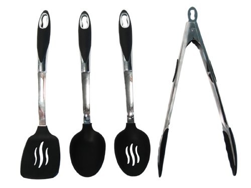 Ready Steady Cook 4 Piece Stainless Steeland Silicone Kitchen Tool Utensil Set, Silver and Black