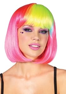 Leg Avenue Costumes Pop Rainbow Bang Bob Wig, Neon Pink, One Size