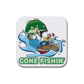 Rubber Square Coaster 4 Pack of Comedic Gone Fishin' (Gone Fishing)