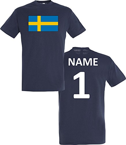 Uni T-Shirt Schweden Sweden Ländershirt mit Wunschnamen und Nummer, Farbe blau, Größe XL