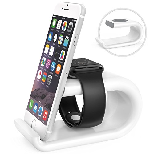 Apple Watch Charging & iPhone stand, ovtel Acrylic Charging Stand Dock Station Cradle Holder for Apple Watch charger Stand - Support Apple Watch Deskstand Mode and iPhone SE /5/5s/6/6S/Plus/iPad,White