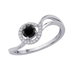 10K White Gold 1/2 ct. Diamond Engagement Ring with Black Center Diamond