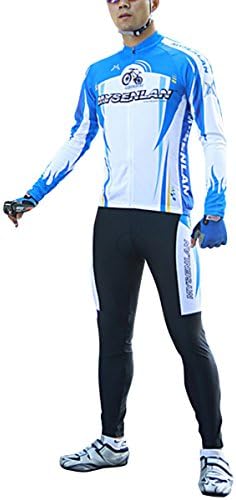 MSL Men's Printed Bike Cycling Jersey Set Long Sleeves Shirts+Pants Ride Suits Blue-M