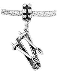 Sterling Silver Pair of Skis and Poles Dangle Bead Charm