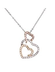 Sterling Silver Tri-Color Triple Heart CZ Pendant with 18" Chain
