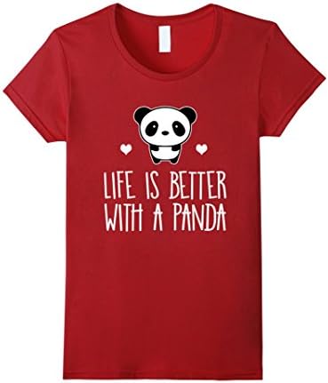 Women's Life Is Better With A Panda Animal Bear Hearts T-Shirt Medium Cranberry