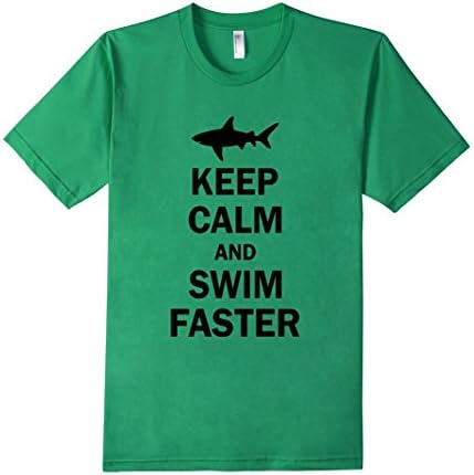 Men's Keep Calm and Swim Faster Shark Swimming Shirt Small Kelly Green