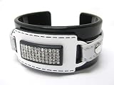 AWESOME And Lovely Wide & Thick Black Cuff Bracelet with Ice Crystal Rows