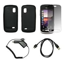 Black Soft Silicone Gel Skin Cover Case + LCD Screen Protector + Rapid Car Charger + USB Data Sync Charge Cable for Samsung Solstice A887
