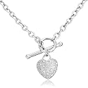 9ct White Gold Oval Belcher T-Bar Diamond Pave Heart 43cm Chain