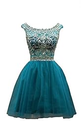 Tulle Scoop Neck Crystals Beaded Crystal Prom Dress 