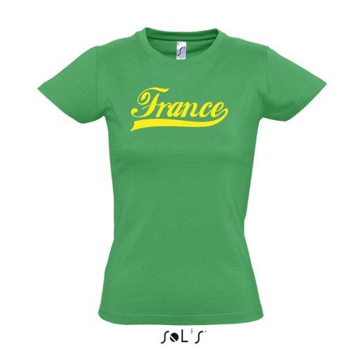 Damen T-Shirt – Frankreich Oldschool France LÄNDERSHIRT EM / WM FAN Trikot S-XXL , Kelly green – gelb , L
