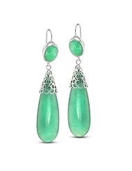 CleverEve Designer Series Large Pear Shape & Circle Dangling Green Jade Sterling Silver Earrings 112.2 ct. tw.