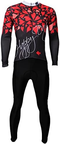 PaladinSport Men's Outdoor Sportswear Set,Red Heart parttern Long Sleeve Cycling Jersey Set,Comfortable Breathable Polyester Sports Shirts Tops+3D Padded Bicycle Pants,XL