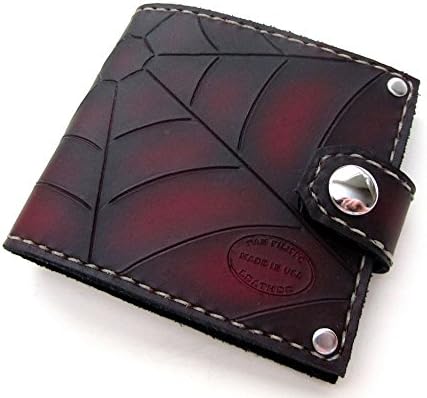 Men's Red and Black Leather Web Bifold Wallet with Snap Can Be Personalized