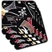 Retro 50s Atomic Print Pink Tan Olive Purple White on Black - Set Of 4 Coasters - Soft