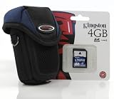 Fototasche, Kameratasche Typ -Adventure x-treme -, schwarz/blau, 10 Jahre Garantie, im Set mit 4 GB SDHC Speicherkarte, passend für Olympus FE-4050, 5040, 5050, mju Tough 6020, 8010, 7030, 3000,5010,7040