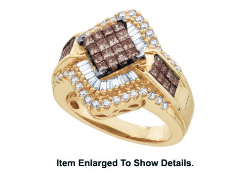Nice 14k. Gold Genuine 1.50 ct.Cognac and White Diamond Ring