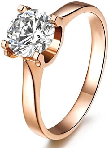 QTLI Real Silver Solitaire Engagement Ring for Women 1CT 18K Rose Gold Plated ewelry Female Sterling Silver 925Imitation Diamond Birthstone , 4