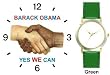 Black & White Handshake - Barack Obama - Yes We Can - President Barack Obama Commemorative - WATCHBUDDY&reg; DELUXE TWO-TONE THEME WATCH - Arabic Numbers - Green Leather Strap-Size-Children's Size-Small ( Boy's Size & Girl's Size )