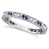 Blue Sapphire and Diamond Filigree Ring Anniversary Band 14k White Gold Blue Sapphire and Diamond Filigree Ring Anniversary Band 14k White Gold