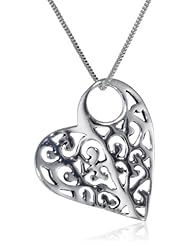 Sterling Silver Filigree Heart Slide Pendant Necklace , 18"
