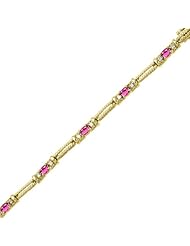 10k Yellow Gold Natural Pink-Topaz And Diamond Tennis Bracelet