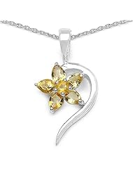 1.00 Carat Genuine Citrine Sterling Silver Pendant Necklace. 18"